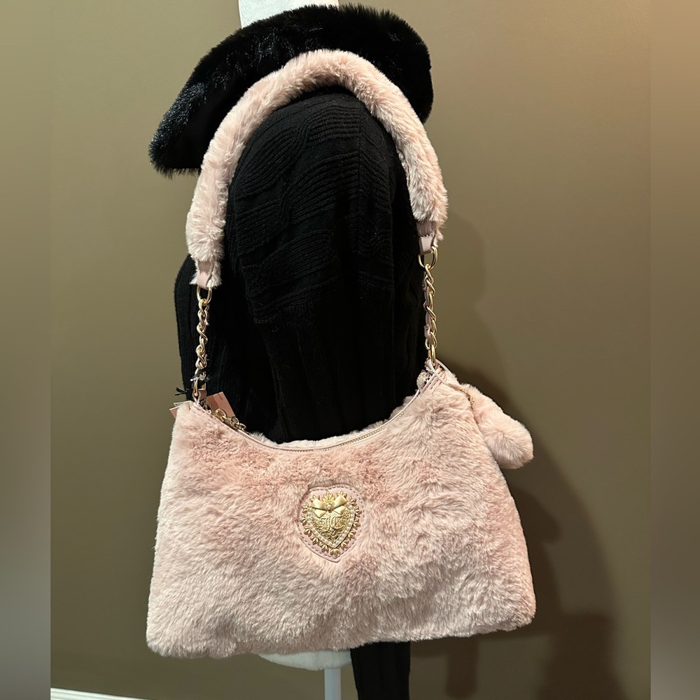 Juicy Couture Dusty Blush Faux Fur Shoulder Bag